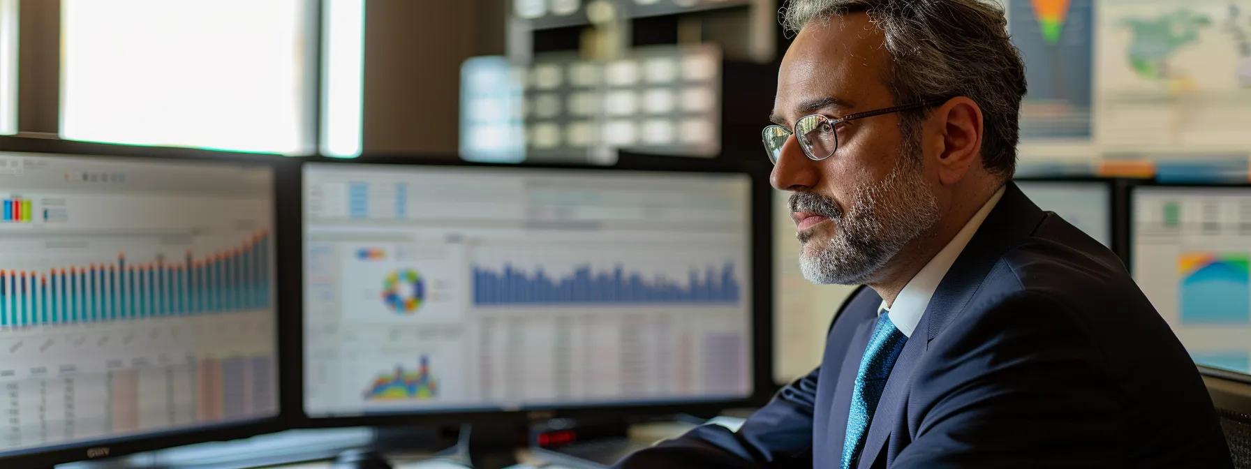 a sophisticated office setting featuring a diverse group of financial advisors engaged in a focused discussion around a sleek conference table, with financial charts and reports displayed on digital screens, capturing the essence of strategic wealth management.